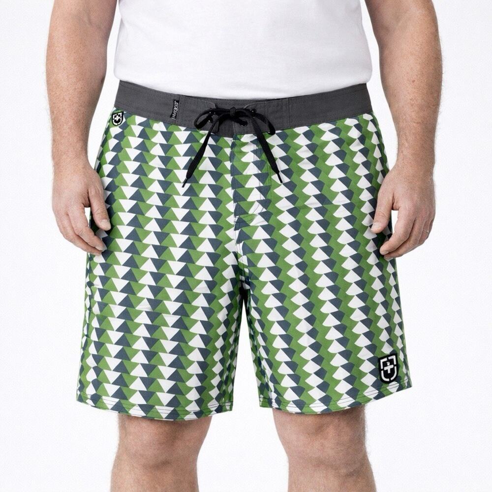 Jedidiah Men’s Board Shorts‎ Size 34 Green Gray Triangle Surf Swim USA